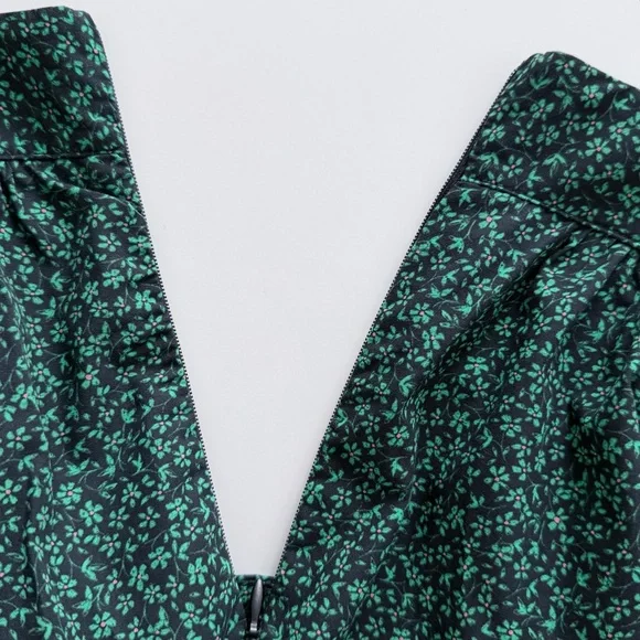 Zara Green Floral Midi Dress Ruffle Strap Square Neck Cottagecore Size S - Picture 13 of 16
